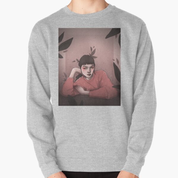 Dreamy Asian Girl Surrounded by Plants - Digital Illustration by MadliArt Pullover Sweatshirt