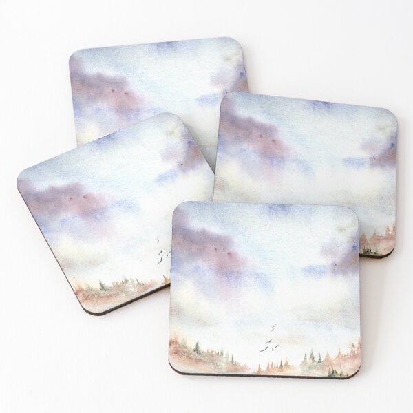 Item preview, Autumn sunset watercolor forest landscape designed and sold by EylianaPainting.