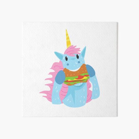 Funny Blue Stubby Unicorn Love Burger - Unicorn Love Drawing Art Board Print