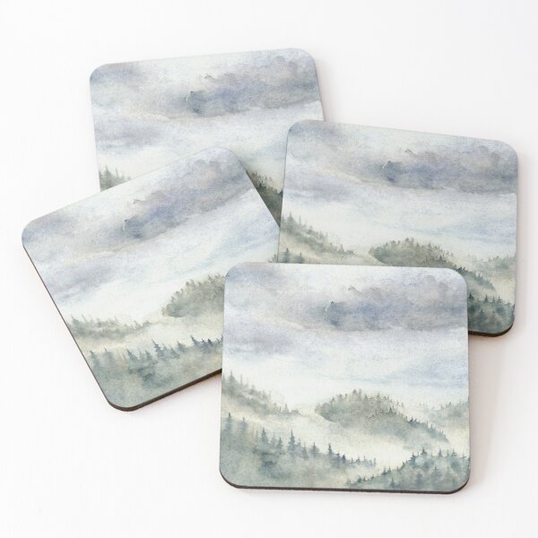 Item preview, Peaceful green hils watercolor forest landscape designed and sold by EylianaPainting.
