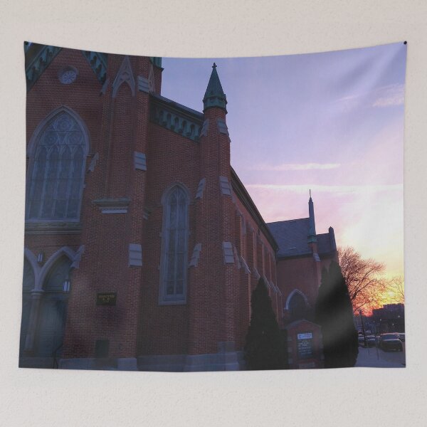 Item preview, Red Brick Facade of a Church In Lafayette, Indiana at Sunset designed and sold by Mothe3rd.