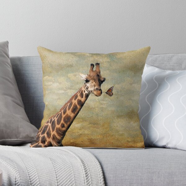 Giraffe and The Butterfly Throw Pillow