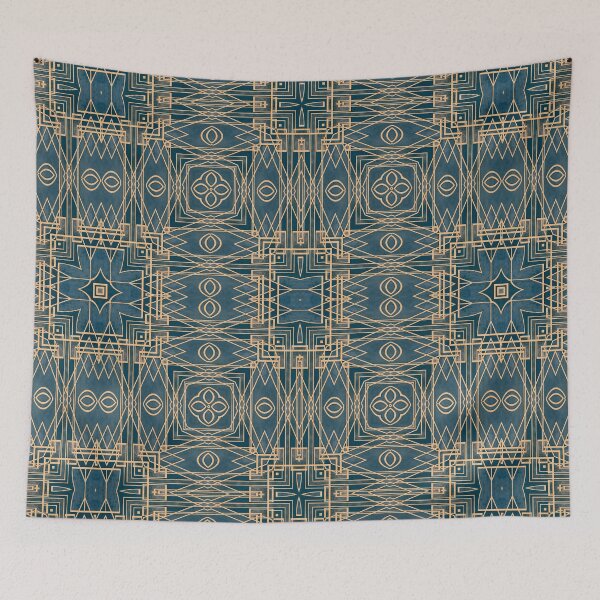Item preview, Elegant Art Deco Design Gold Lines On Navy Blue Velvet designed and sold by artsandsoul.