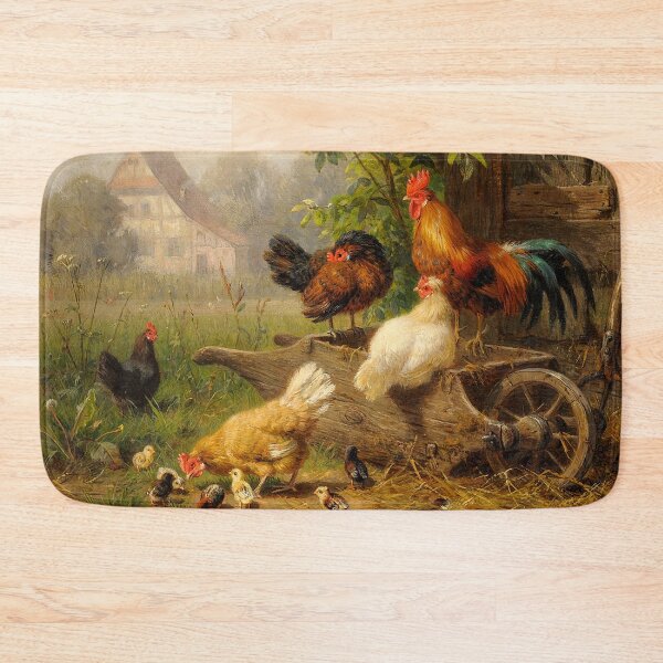 Item preview, A Watchful Eye ,Rooster,Hens and Chickens With Wheelbarrow in Countryside designed and sold by BulganLumini.