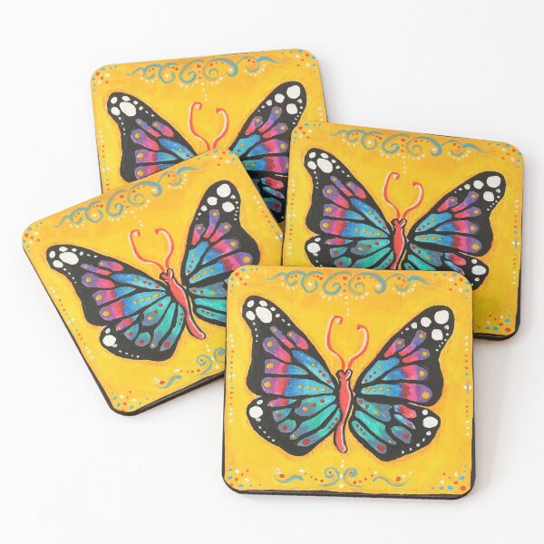 Item preview, Colorful Butterfly on Golden Yellow Background designed and sold by JessCarol-Art.
