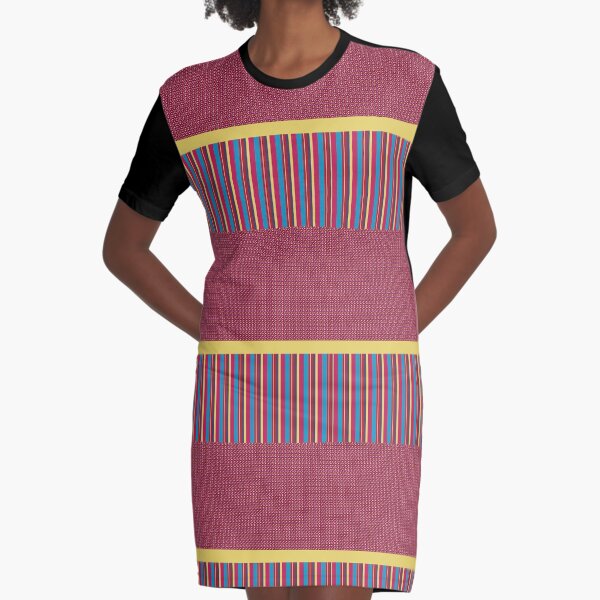 Polka Dots Stripes Funky Pink Blue Red Yellow Pattern Graphic T-Shirt Dress