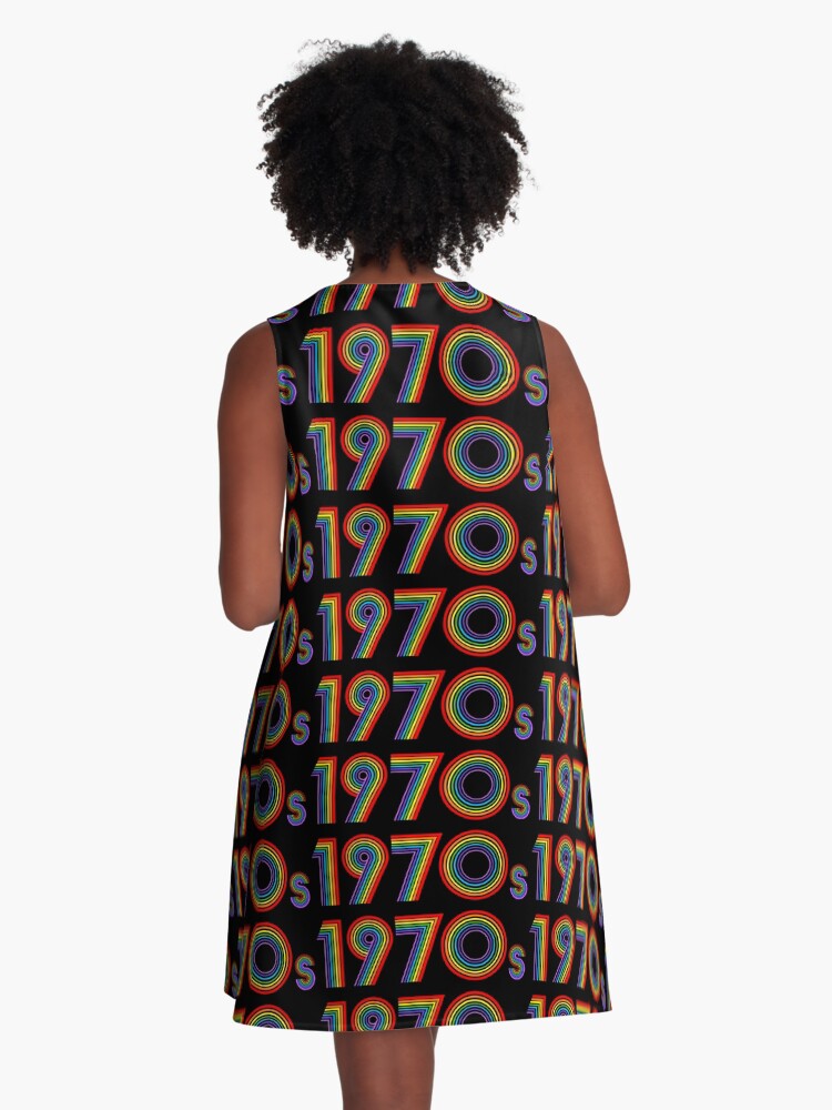 Thumbnail 3 of 4, A-Line Dress, 1970s Retro Rainbow Disco Font designed and sold by Deborah Camp.