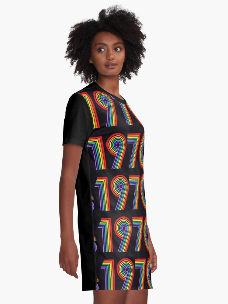 Alternate view of 1970s Retro Rainbow Disco Font Graphic T-Shirt Dress