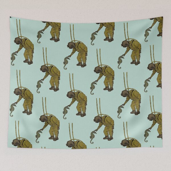 Item preview, Vintage Diver with Diving Helmet Petting a Seahorse URM designed and sold by urmaddad.