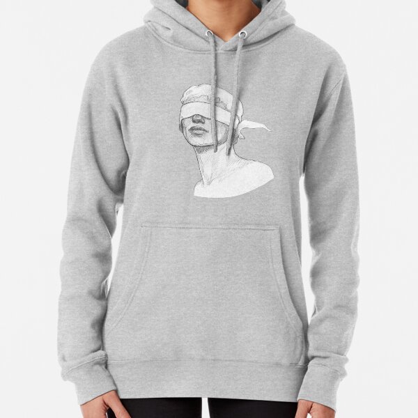 Guy with Eyes Covered - Monochromatic Pencil Line Sketch - Drawing by MadliArt Pullover Hoodie