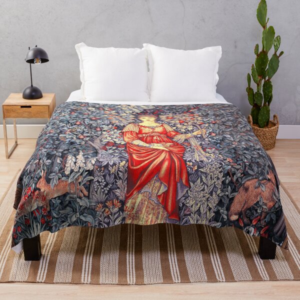 Item preview, POMONA GODDESS OF ABUNDANCE HOLDING FRUITS IN GREENERY, FOREST ANIMALS Fox,Hares Grey Red Black White Floral designed and sold by BulganLumini.
