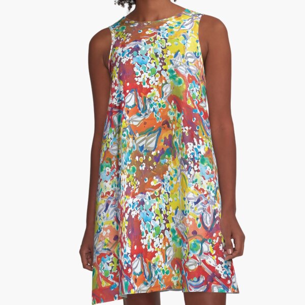 Queen Anne's Lace Abstract Watercolor Painting A-Line Dress