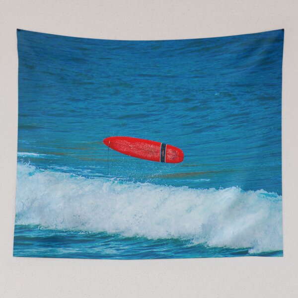 Item preview, Red surfboard in the air designed and sold by BlueEdgeDesigns.