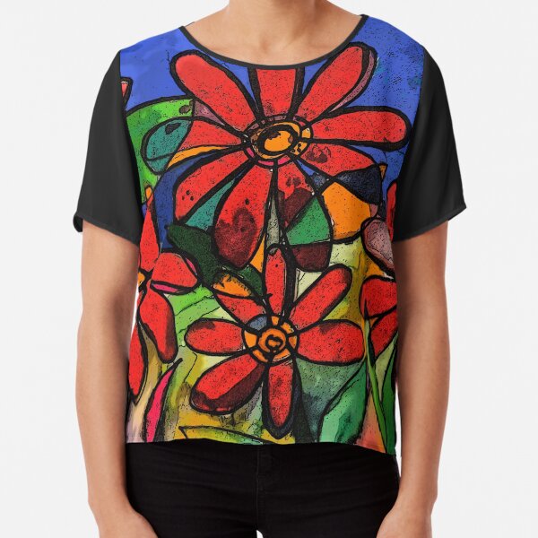 Stained Glass Flowers Chiffon Top