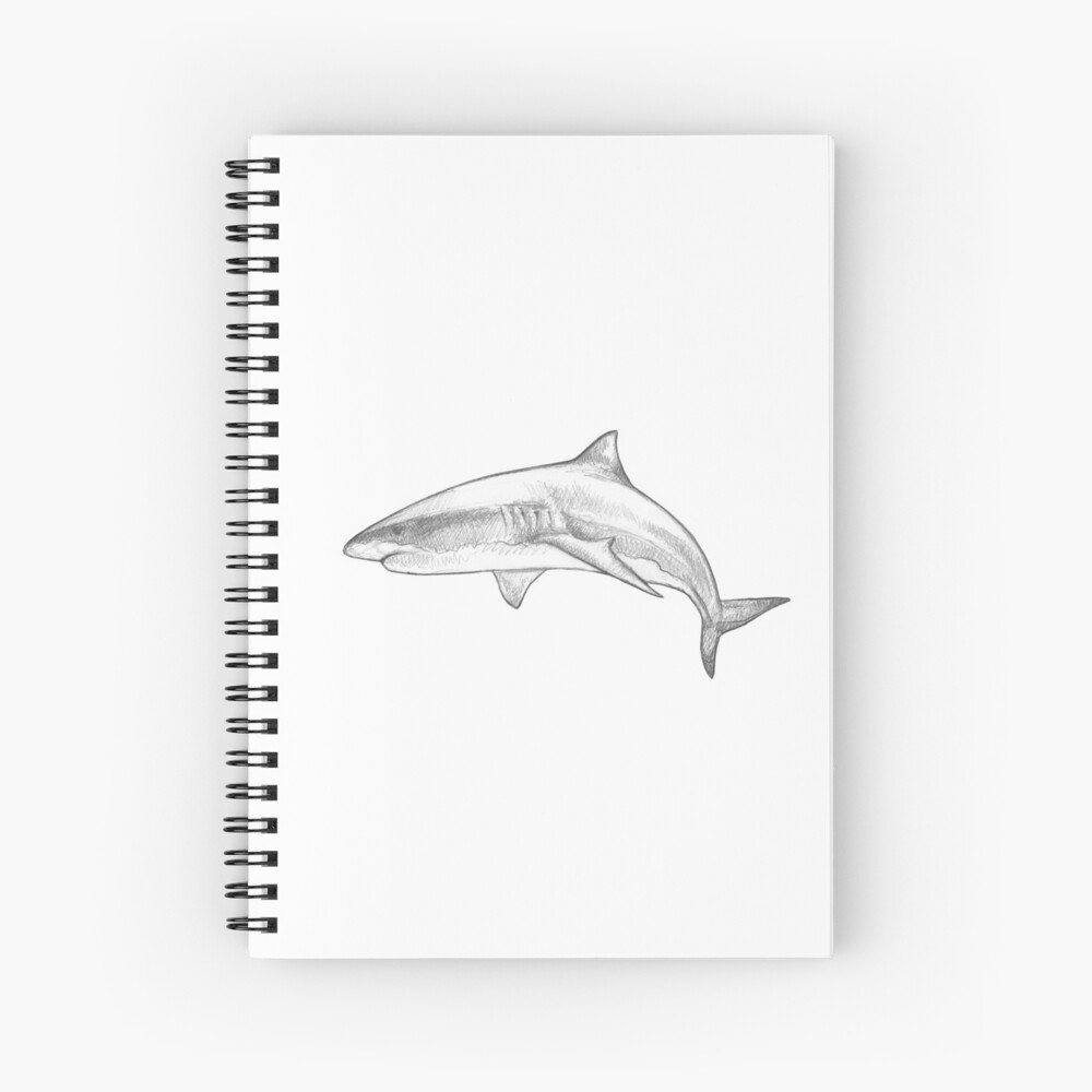 Great White Shark V Monochromatic Pencil Line Sketch Drawing By Madliart Spiral Notebook