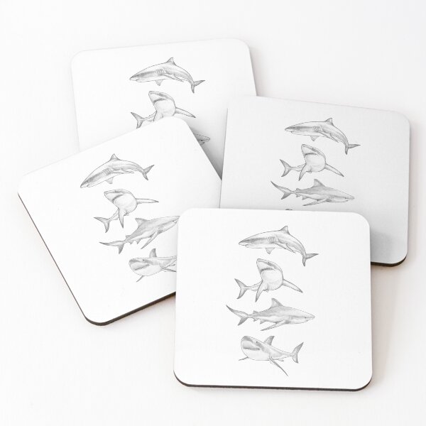 Item preview, Four Great White Sharks - Monochromatic Pencil Line Sketch - Drawing by MadliArt designed and sold by MadliArt.