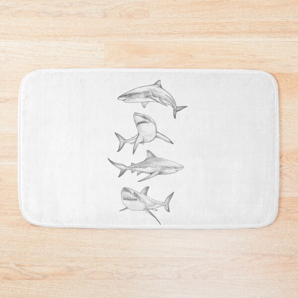 Item preview, Four Great White Sharks - Monochromatic Pencil Line Sketch - Drawing by MadliArt designed and sold by MadliArt.