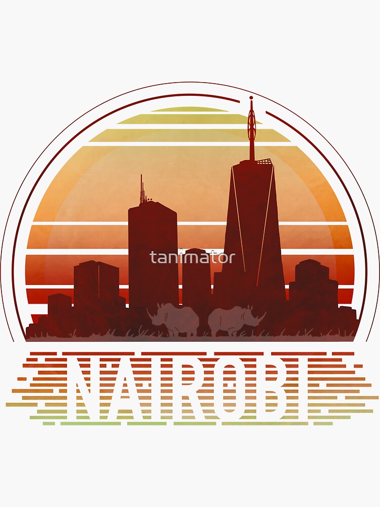 "Nairobi Kenya Retro Sunset Rhino Skyline" Sticker for Sale by