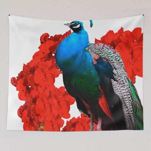 Item preview,   BLUE PEACOCK & RED GARDEN FLOWERS designed and sold by sharlesart.
