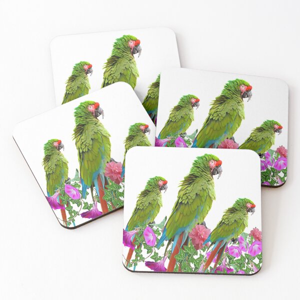 Item preview, AWESOME DECORATIVE THREE GREEN JUNGLE FLORAL MACAWS  designed and sold by sharlesart.