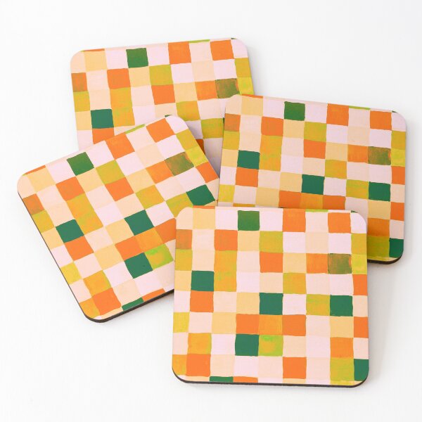 Item preview, Abstract colourful square pattern checkered design lime green orange pink designed and sold by Marilena Strambu.