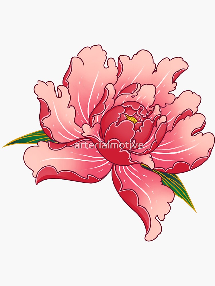 Large Pink Peony tattoo style | Sticker