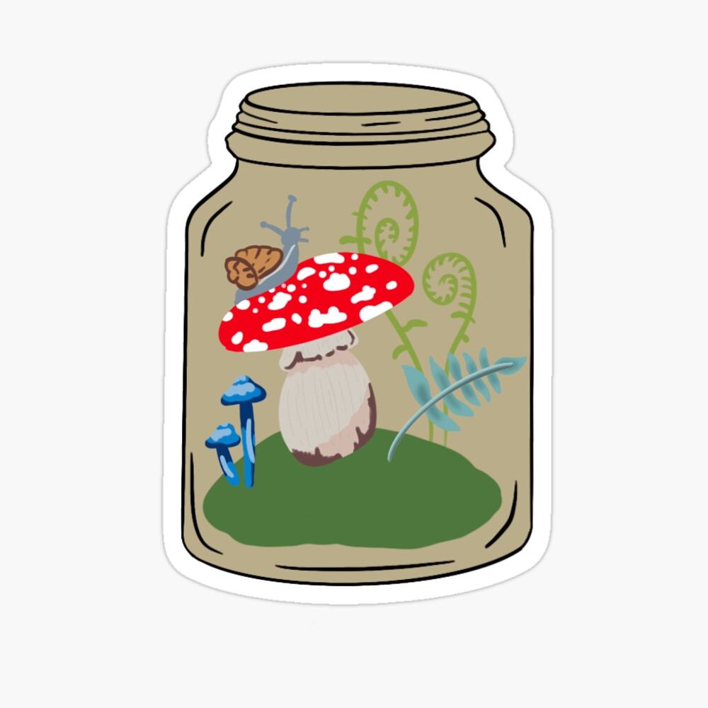 mushroom jar Sticker for Sale by magsoffthewall