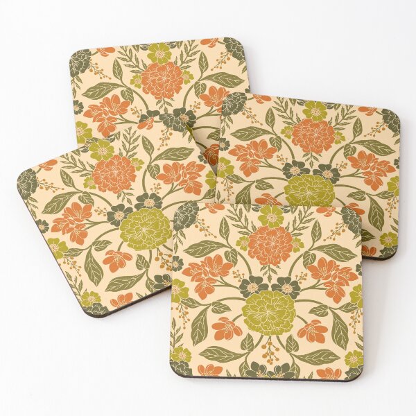 Item preview, Retro 1970s Floral in Olive Green & Orange designed and sold by somecallmebeth.