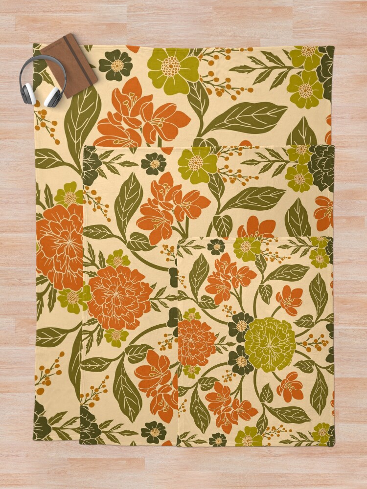 Retro 60s/70s Orange & Olive Green Floral Comforter for Sale by  somecallmebeth