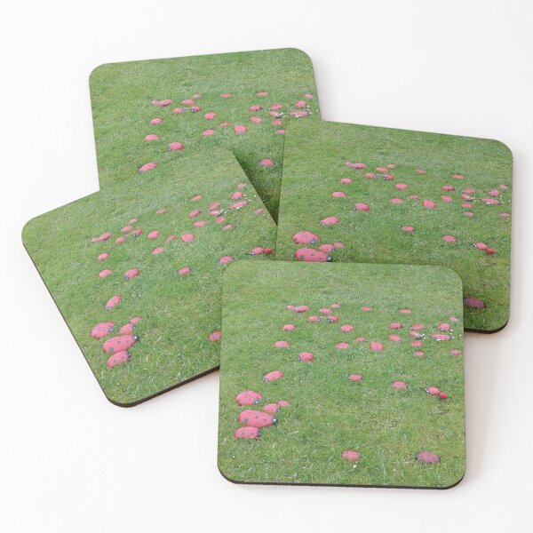 Item preview, Cute ladybird painted stones and ladybug rocks in green grass lawn designed and sold by LeBreab.