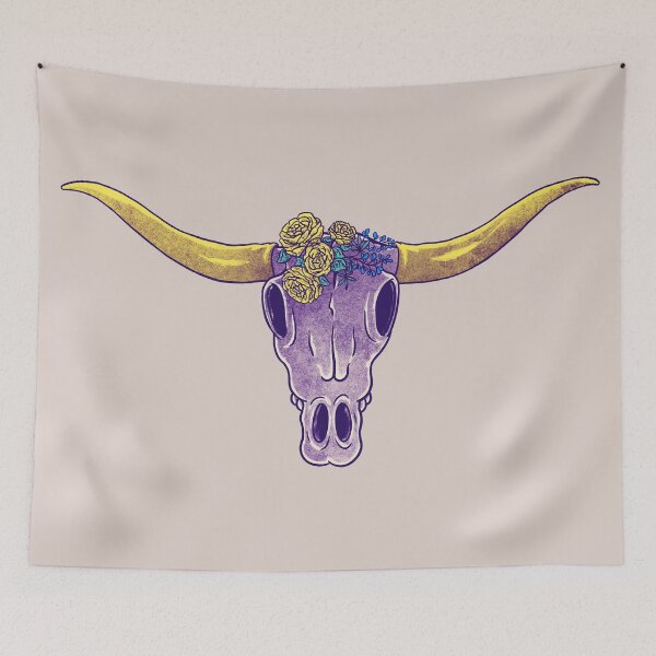 Item preview, Longhorn Skull - Yellow Rose of Texas Flowers Blue Bonnets Vintage Cartoon Cow Skull yellow roses | Vulture Culture | we're texas | we are texas designed and sold by Any Color Designs.