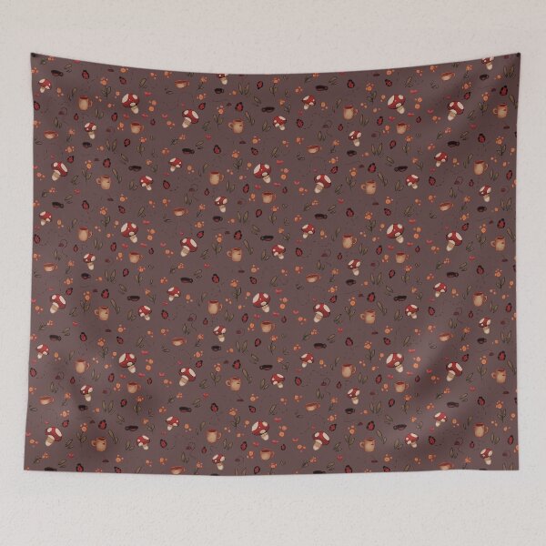 Item preview, whimsical mushroom tea pattern  designed and sold by HibiscusHeron.
