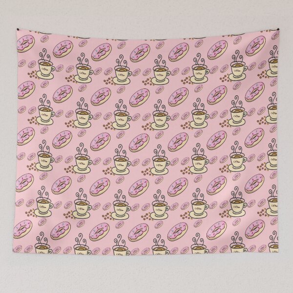 Item preview, Coffee and donut seamless pattern in pink background designed and sold by docferds.