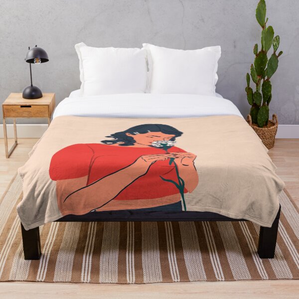 Item preview, Hand drawn woman in vintage cloth hold a flower. designed and sold by annetc-designs.