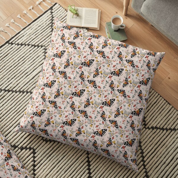 Vintage Inspired Moth Butterfly on Blush Floor Pillow