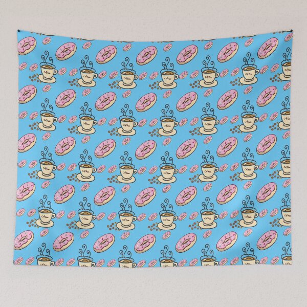 Item preview, Coffee and donut seamless pattern in blue background,   designed and sold by docferds.