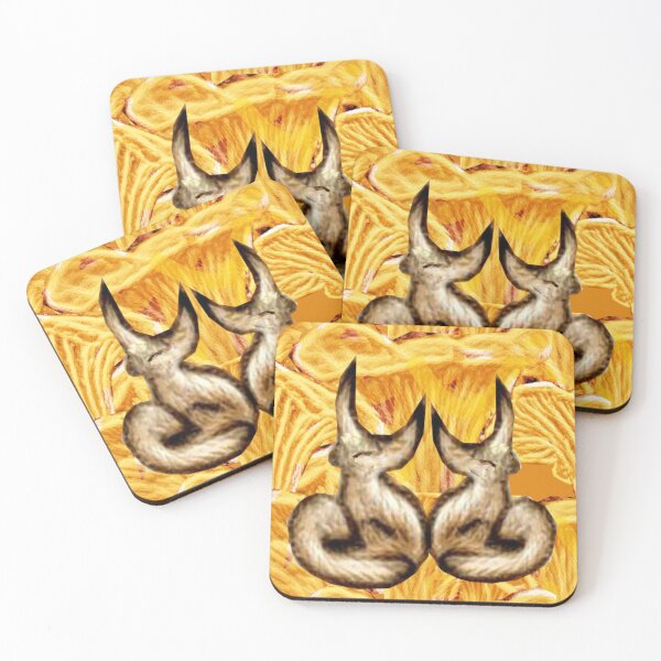 Item preview, cozy fox on the background of chanterelles mushrooms designed and sold by Maria Mihailova.