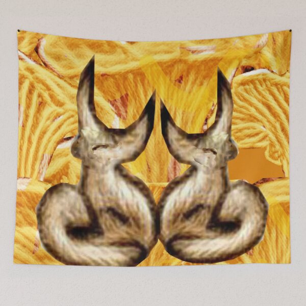 Item preview, cozy fox on the background of chanterelles mushrooms designed and sold by Maria Mihailova.
