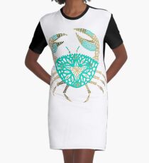 Krabbe - Türkis & Gold T-Shirt Kleid