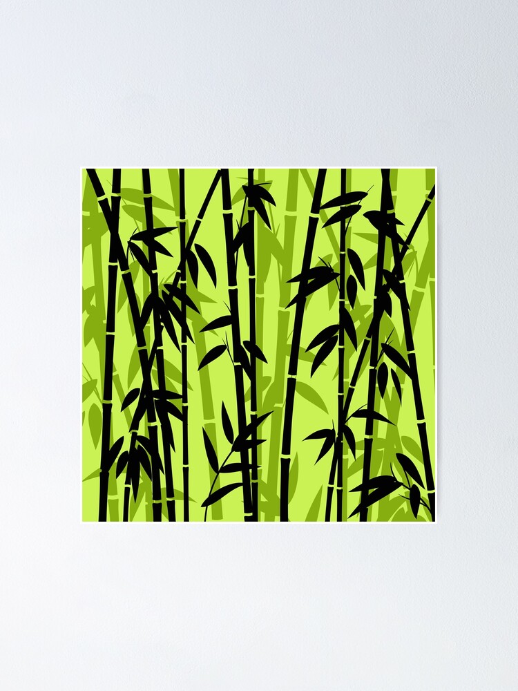 Poster Green bamboo stems seamless pattern 