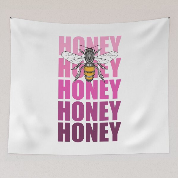 Item preview, cute wholesome bee and pink honey honey lettering designed and sold by weilertsen.