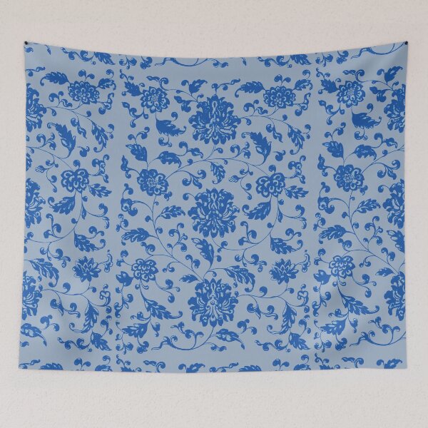 Item preview, Blue Symmetrical Floral Pattern designed and sold by minimalcinema.