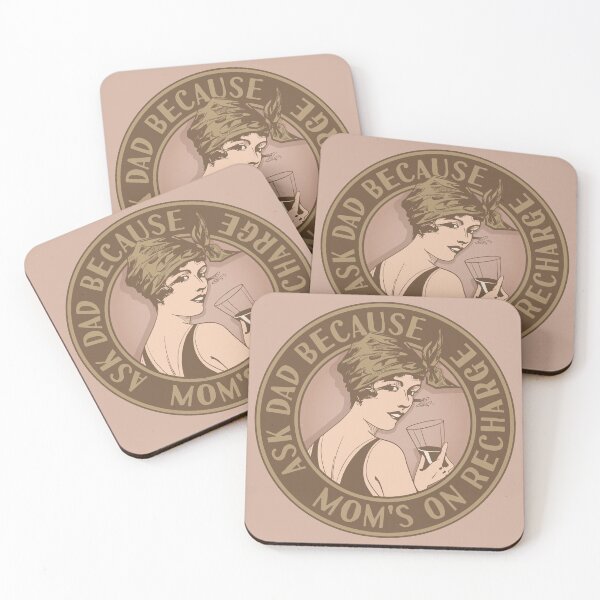 Item preview, Mom's on recharge ask Dad. Funny art deco style design. designed and sold by robimerch.