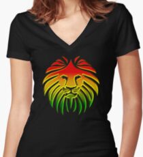 Like a Lion, Reggae, Rastafari, Africa, Jah, Jamaica, Women's Fitted V-Neck T-Shirt