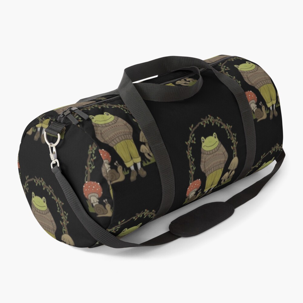 Goblincore Toad in Hipster Costume - Dark Academia Aesthetic Frog - Cute Cottagecore Froggy Wearing Vintage Grandpa Sweater - Emo Grugne Fairycore Foggie - Psychedelic Fantasy Garden Snail Mushroom Duffle Bag