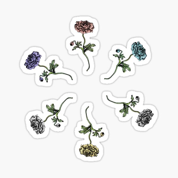 Scattered Flowers Black Sticker