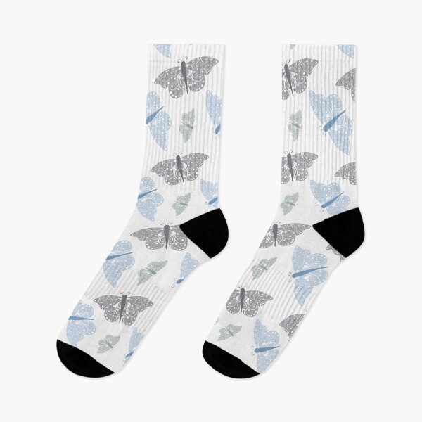 Item preview, Butterflies in Soft Pastel Blue and Grey on White designed and sold by ReesDesigns.