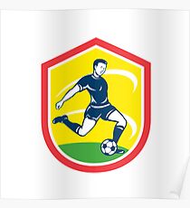 Soccer Player Kicking Ball Retro Poster