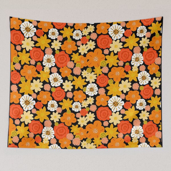 Item preview, Retro Orange Flower Print designed and sold by nicoleincolour.