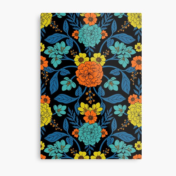 Green, Red-Orange, and Black Floral/Botanical Print